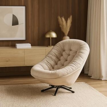 Imagem de Poltrona Confortável com Base Giratória e Balanço Design em Veludo Ibiza Bege