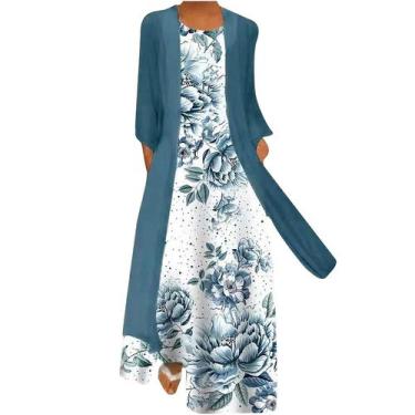 Imagem de Vestido feminino casual com estampa floral com decote em O sem mangas 