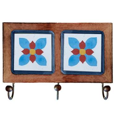 Imagem de Cabideiro De Parede Rustico Ladrilho Hidraulico Para Roupas Bolsas Cha