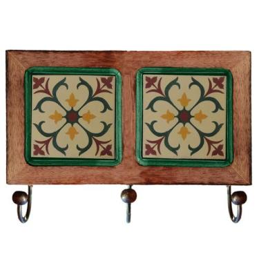 Imagem de Cabideiro De Parede Rustico Ladrilho Hidraulico Para Roupas Bolsas Cha