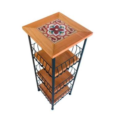 Imagem de Fruteira de Madeira Rústica 3 Andares com Ladrilho Organizador Decorat