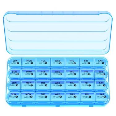 Imagem de Betife Organizador mensal de pílulas, 1 vez por dia, organizador de comprimidos 4 semanais, uma vez por dia, estojo grande de 30 dias para viagens, recipiente diário de 31 dias para vitaminas