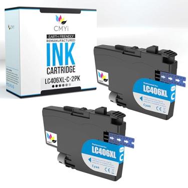 Imagem de CMYi Cartucho de tinta de substituição ciano LC406XL para impressora Brother MFC-J4335DW J4340DW J4345DW J4535DW J4540DW J5855DW J5955DW J6555DW J6955DW J6955DW (2 ciano)