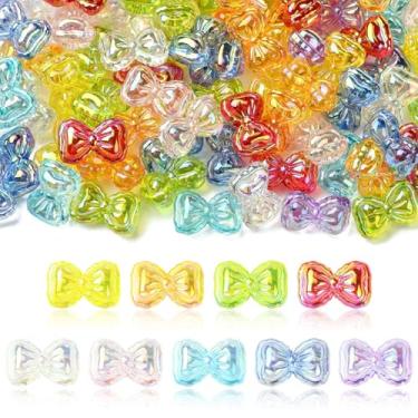 Imagem de UR URLIFEHALL 50 peças de mini contas de laço de acrílico aleatórias transparentes coloridas em forma de laço para pulseira faça você mesmo, colar, brinco, chaveiro, fabricação de joias
