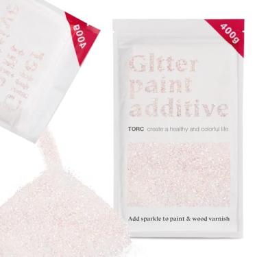 Imagem de TORC Aditivo de tinta com glitter branco iridescente - Pó de glitter de vários tamanhos para tinta acrílica, paredes, móveis de madeira e artesanato (400 g) - Uso interior/exterior em todos os