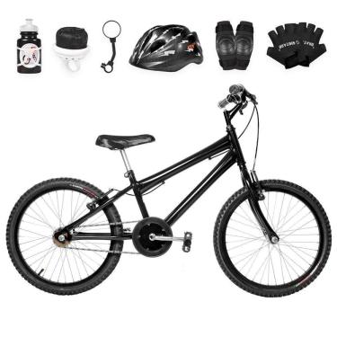 Imagem de Bicicleta Infantil Masculina Aro 20+Kit Proteção Preta