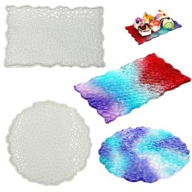 Imagem de Conjunto de moldes de bandeja de diamante grande irregular de 2 peças - moldes retangulares e redondos de silicone para arte em resina, artesanato DIY, bandejas de artesanato
