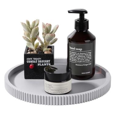 Imagem de Bandeja de banheiro de silicone redonda organizadora de bancada de cozinha acessórios decorativos de mesa de centro para perfume, vela, saboneteira, 23 cm, cinza claro