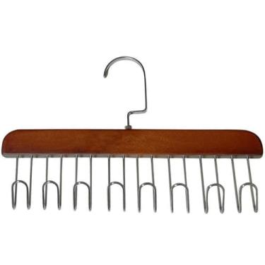 Imagem de Cabide Organizador de Madeira para Gravatas e Cintos, Marrom, 16 Ganchos, Suporte de Parede para Guarda-Roupa