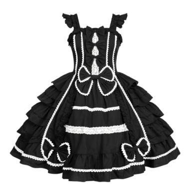 Imagem de Meiaoxiu Vestido Lolita gótico feminino sem mangas cintura alta comprimento até o joelho vestidos góticos Lolita em camadas, Preto, GG