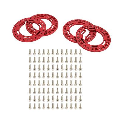 Imagem de Ainoli 4 peças de anéis de bloqueio de aro, substituição de liga de alumínio, anel beadlock de aro de roda de 1,9 polegadas para axial SCX10 90046 1/10 (Vermelha)