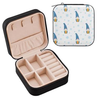 Imagem de Wassud Estojo de joias de viagem com gnomos de desenho azul para mulheres, meninas, senhoras, noiva, mini organizador de joias, de couro PU, caixa quadrada de armazenamento de joias para brincos