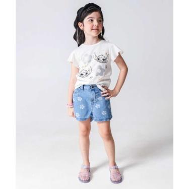 Imagem de Short Infantil Jeans Flores Tam 4 a 10 Azul-56201 - Bimbus, 10, Jeans 