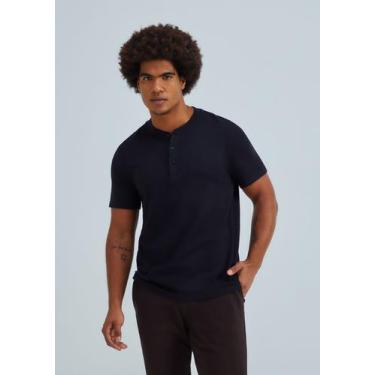 Imagem de Camiseta Básica Henley Masculina Texturizada - Hering, P, Preto