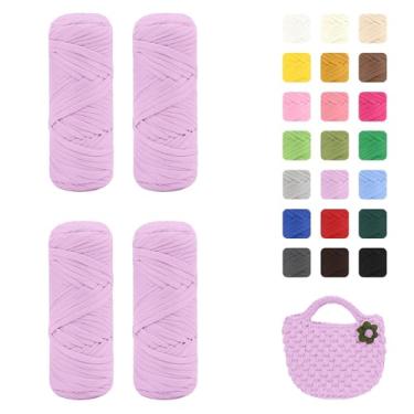 Imagem de Maxee Pacote com 4 fios de camiseta premium (200 g/75 m cada), fio de fita macia para crochê e tricô - cor intensiva e fácil de cuidar