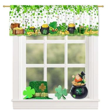 Imagem de Cortina de sanefa de Dia de São Patrício para cozinha - Decorações do Dia de São Patrício para janela de trevo para sala de estar quarto - sanefa verde de São Patrício 45,7 cm x 137,2 cm decoração de