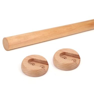 Imagem de 1 haste redonda de madeira para pendurar roupas, poste de armário premium, barra transversal, varões de pendurar de madeira natural para armário (D3 cm x C 90 ºC