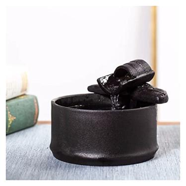 Imagem de ornamentais Fonte de água de mesa de cerâmica apresenta fonte de mesa da sorte, design de bambu simulado relaxamento(Black)