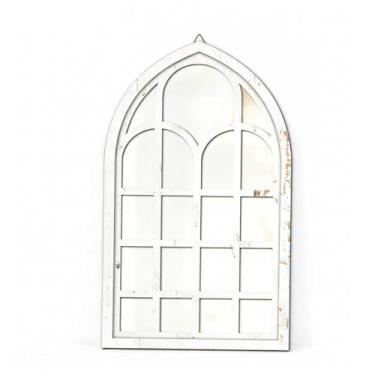 Imagem de XLWLLNJ Espelho de parede com janela arqueada, arte de parede com espelho em arco com moldura de janela, espelhos decorativos para quarto, Branco