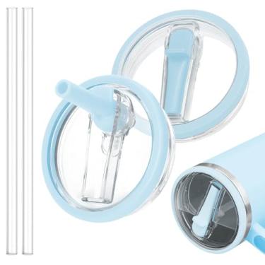 Imagem de TIZHJOZI Tampa de canudo dobrável de substituição para copo Stanley Quencher 1,134 g - 2 peças de tampas de copo à prova de vazamento com canudo, tampa de copo à prova de derramamento compatível com