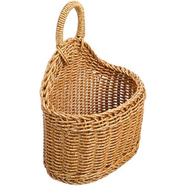 Imagem de Cabilock 1 cesta de armazenamento de tecido, cesta de vime montada na parede para alho de cozinha, gengibre, ovos, bege, 24 x 19 x 12 cm