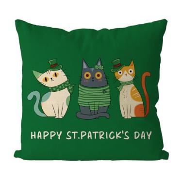 Imagem de QIONG MENG Capas de almofada de Dia de São Patrício 45,7 x 45,7 cm gato verde fronha de almofada feliz dia de São Patrício para decoração de sofá de casa e sala de estar