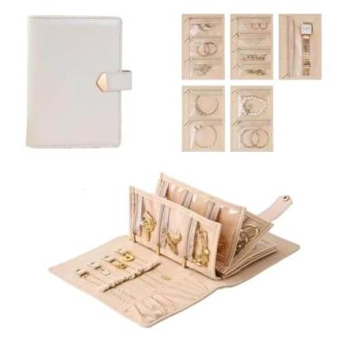 Imagem de WEIKIMFF Estojo organizador de joias de viagem, organizador de fichário de joias com 5 bolsos de veludo com zíper para anéis, colar, brincos - organizador de livros de joias perfeito para mulheres e