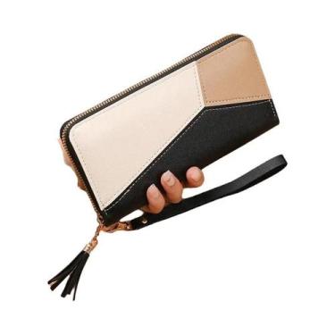 Imagem de Carteira Feminina Longa De Couro PU Com Zíper, Bolsa De Mão, Porta-Moe