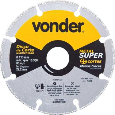 Imagem de Disco De Corte Diamantado, Segmentado, Para Metais, Metal Super, 115 Mm, Vonder Ostenvonder