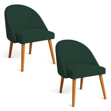 Imagem de Kit 02 Cadeiras Poltrona De Jantar Luna Suede Verde Pés Palito Castanho - Pallazio