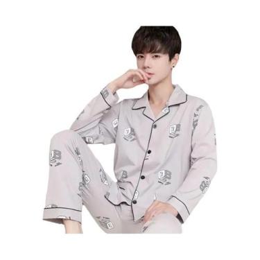 Imagem de Pijamas De Algodão De Manga Longa Para Homens Em Tamanhos Grandes, Con