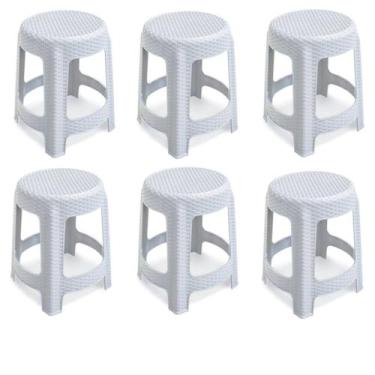 Imagem de Kit 6 Banquetas Banco Premium Rattan Branca 45x35 cm - Arqplast