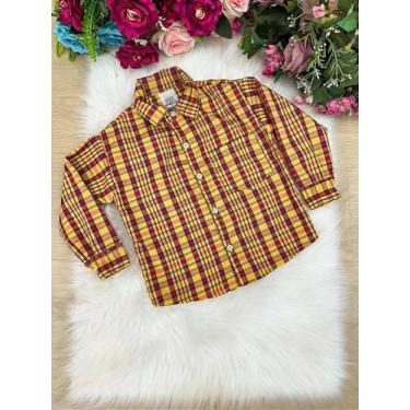 Imagem de Camisa Xadrez Junina Douglas Amarelo - Manga Longa, 80% Poliester, 20%
