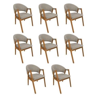 Imagem de Kit 8 Cadeiras De Jantar Madeira Maciça Helen Impermeável Cerejeira Bege Linho