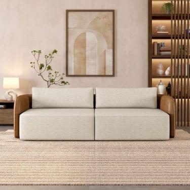 Imagem de Sofá Living Sala de Estar Abel 240cm Bipartido pés de Madeira PU/Linho