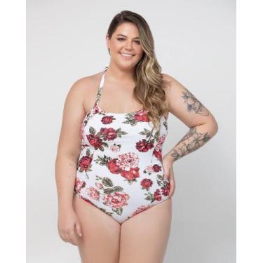 Imagem de Maiô Recortes Floral - Cor de Cacau, 54, Rosas