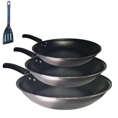 Imagem de Kit Frigideiras Grande 3 Peças Tamanho 26cm, 24cm e 22cm Color Antiaderente Com 5 Camadas De Teflon