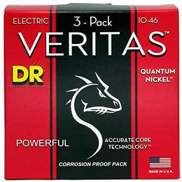 Imagem de DR Strings Cordas de guitarra elétrica Veritas Coated Core Technology, média 10-46, pacote com 3 (VTE-10-3PK)