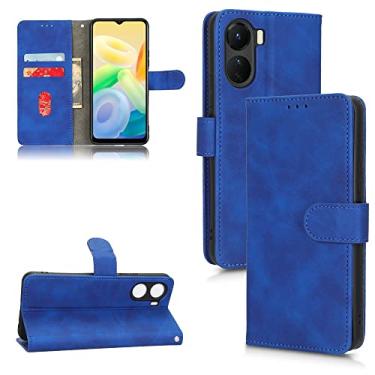 Imagem de Capa de telefone Capa carteira para VIVO Y16 4G, capa de telefone PU couro capa de telefone com suporte de cartão de crédito alça de pulso capa protetora à prova de choque Sacos Sleeves. (Color : Blu