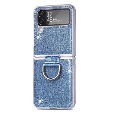 Imagem de Estojo de suporte de anel criativo em pó flash para Samsung Galaxy Z Flip 4 Flip 3 dobrável macio à prova de choque Z Flip 4 estojo protetor, azul, para Samsung z flip3