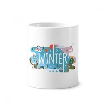 Imagem de Suporte de caneta com ilustração de estação de inverno para escova de dentes, caneca, suporte de cerâmica, copo lápis