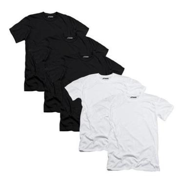 Imagem de Kit 5 Camisetas Preta Com Branca Masculina 100% Algodão-Masculino