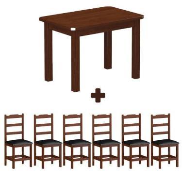 Imagem de Mesa Retangular Com 6 Cadeiras Estofadas Madeira Maciça 160cm Castanho