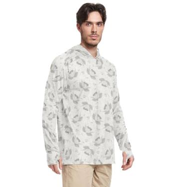 Imagem de Camiseta masculina com capuz manga comprida cinza floral francesa FPS 50 + camisetas masculinas com capuz UV Rashguard para homens, Floral francês cinza, M