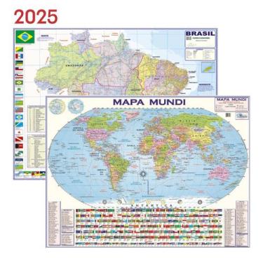 Imagem de Kit 2 Mapa: Mundi + Brasil Escolar Atlas Rodoviário Estatístico - SPM