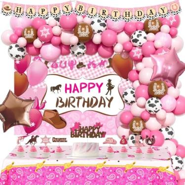 Imagem de Fiesec 105 Peças Decorações De Festa De Aniversário De Cowgirl Ocidental, Decorações De Festa De Rodeio De Cavalo Retrô Pano De Fundo Balão Guirlanda Banner Cavalo Estrela Bandana Estampa De Vaca Marr