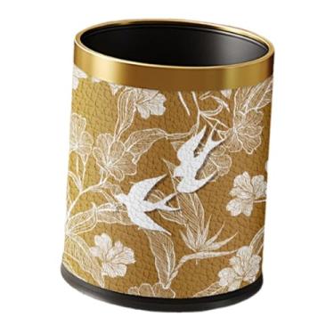 Imagem de YWJLQH Lixeira decorativa revestida em couro sintético, lixeira para quarto, escritório, sala de artesanato e sala de estar, Ouro com Borda Dourada