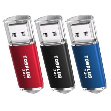Imagem de TOSPLUS Pacote com 5 pendrives USB de 32 GB, drive de polegar de 32 GB, drive de memória (preto/verde/rosa dourado/vermelho/azul claro), 32GB Black/Red/Light Blue, 32GB