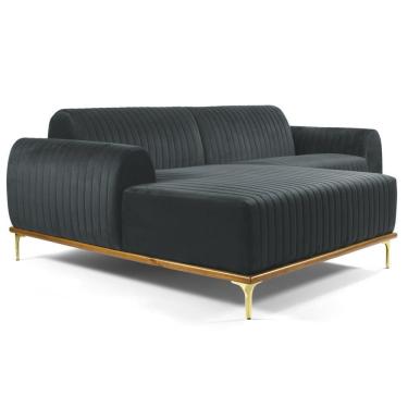 Imagem de Sofá 230cm 4 Lugares Com Chaise Esquerdo Pés Gold Molino C-317 Veludo Cinza - Domi