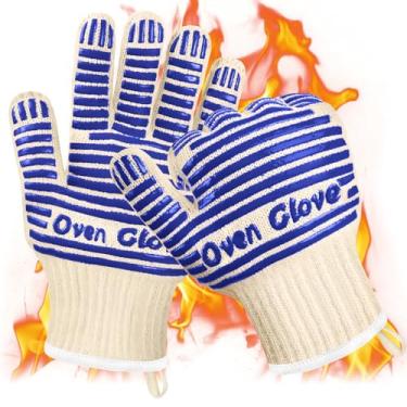 Imagem de AUAUY Luvas de churrasco resistentes ao calor até 350°C, luvas com silicone antiderrapante, luvas de forno luvas de cozinha luvas à prova de fogo para assar, grelhar, cozinhar, churrasco (azul-27 cm)